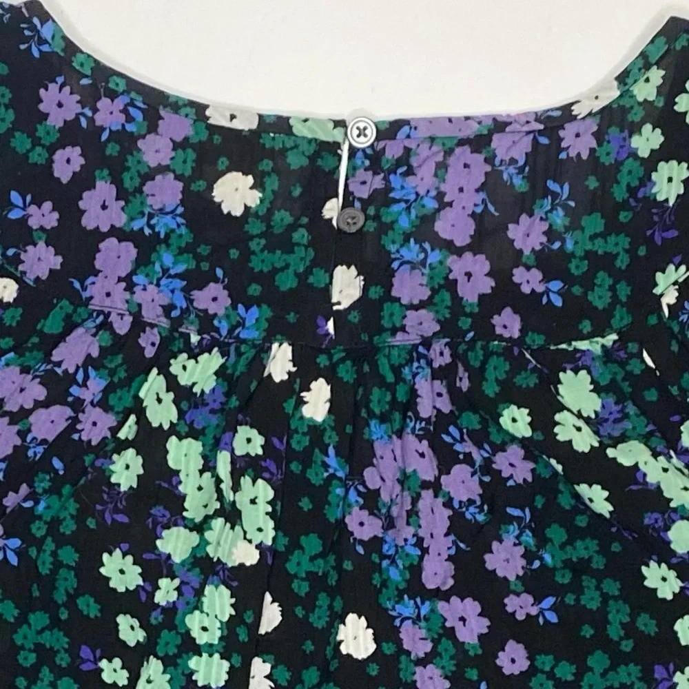 LOFT Floral Print Puff Sleeve Shirred Yoke Top Model Blend Sz Lg Like New